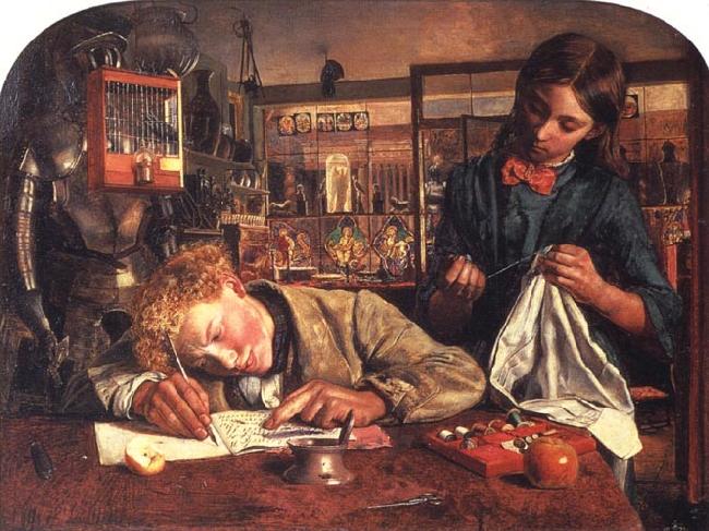 Robert Braithwaite Martineau Kit's First Writing Lesson oil painting image